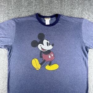 Vintage Walt Disney World Mickey Mouse Ringer T-Shirt Size 2XL Blue Heather 90s